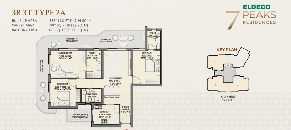 Eldeco 7 Peaks 3 BR Plus Servant Floor Plan